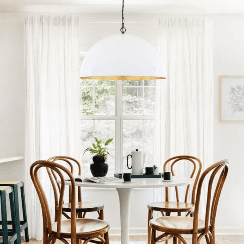 1# Elegant White Dome Pendant Light With a Touch of Gold