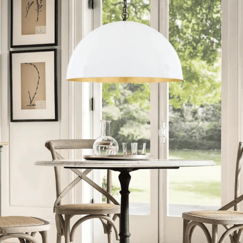 Oversized White Dome Pendant Light - On 