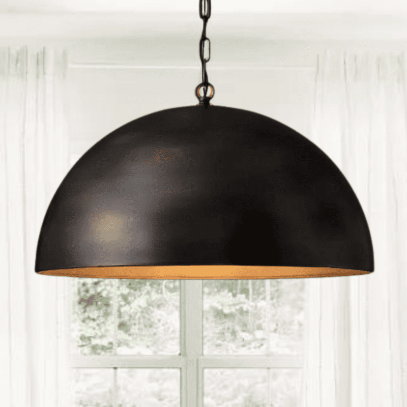 black dome pendant light with gold interior