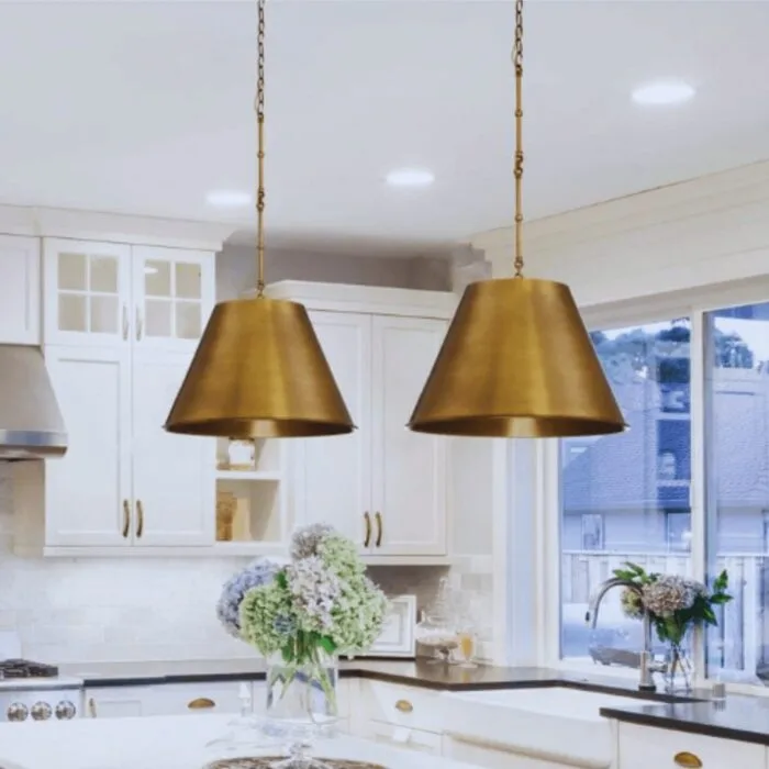 Set of 2 Brass Cone Pendant Lights