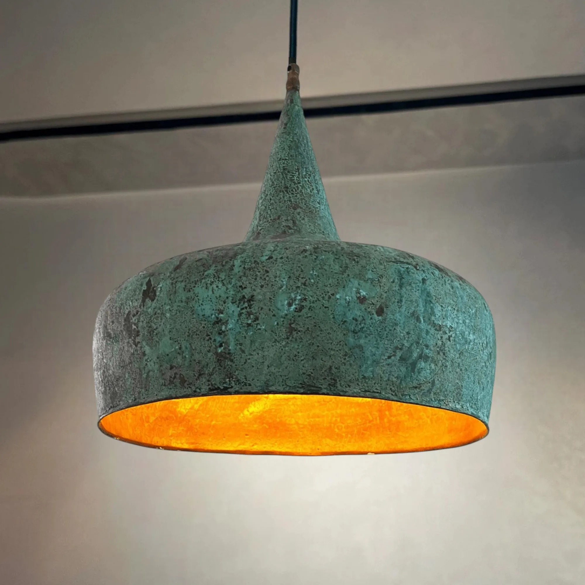 Green Copper Pendant Light Fixture Onion Shape