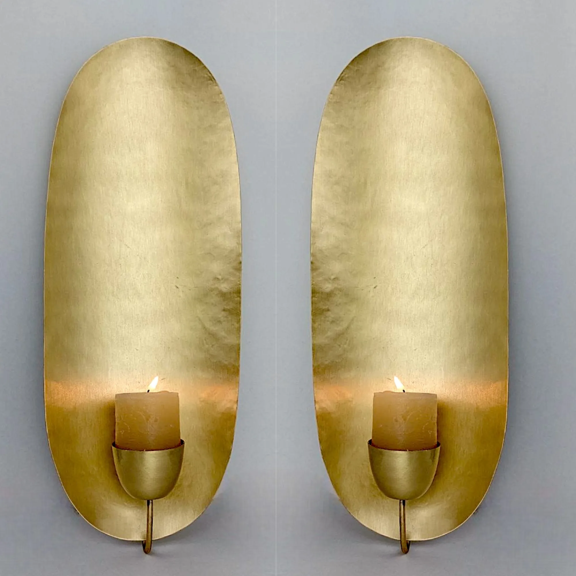 Refined Wall Sconce Candle Holder — Brass Oval Candle Sconce - Image 1