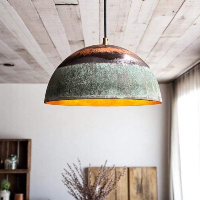 green copper kitchen island light