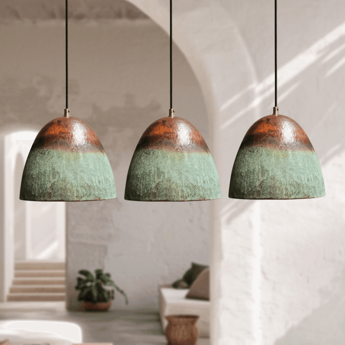 Set of 3 Oxidized Copper Pendant Light for Kitchen Island