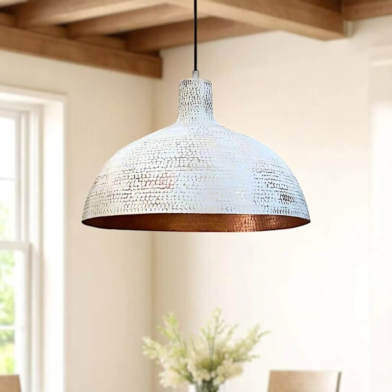 White Hanging Lamp for Kitchen Island — Hammered Copper Dome Light White Hanging Lamp