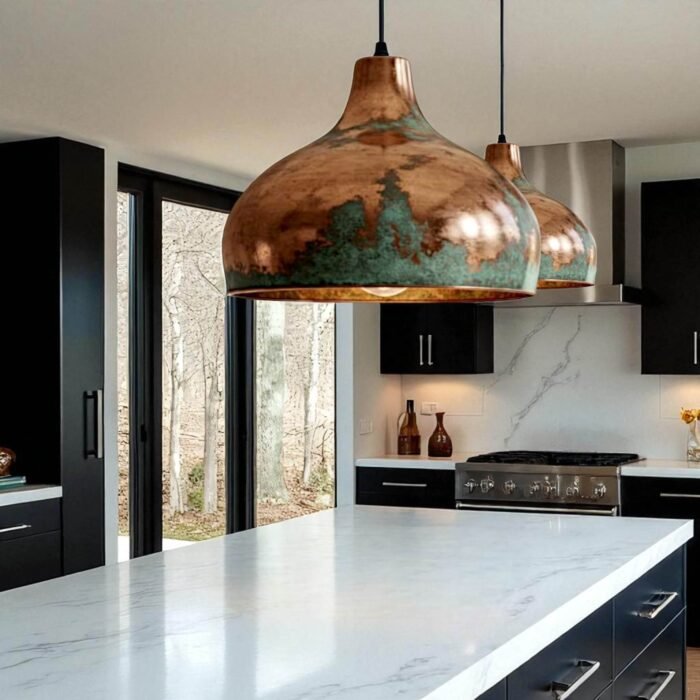 Copper Kitchen Island Pendant Light with Oxidized Finish